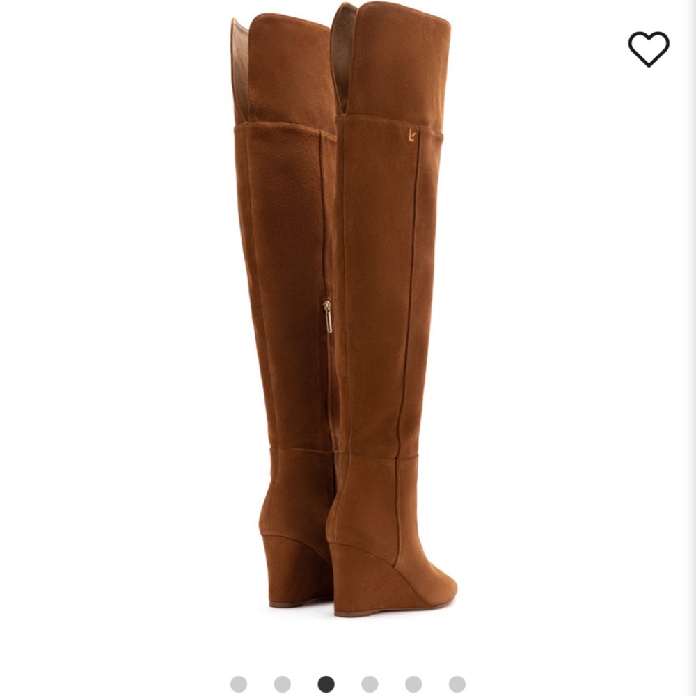 Larroude camel suede wedge over the knee high boots